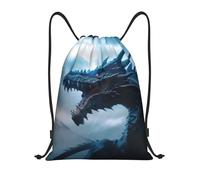Zaino con coulisse - Blue Thunder Storm Dragon piccolo con coulisse per palestra, sport, borsa in corda, Nero, S