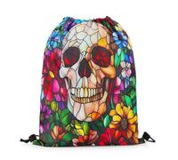 Zaino con Coulisse Bohemia Gothic Skeleton Aesthetic Flowers Trippy Style Drawstring Backpack Grande capacità Borsa con Coulisse Leggero Sacca da Palestra per Spiaggia Viaggi Vacanze