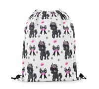 Zaino con Coulisse Cartoon Black Unicorns Pink Princess Crown Gray Stars Borsa con Coulisse Grande capacità Sacchetta Sportiva Leggero Sportiva Zainetto per Viaggi Unisex Vacanze