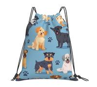 Zaino con Coulisse Cartoon Dog Breed Paw Print Borsa con Coulisse Leggero Sportiva Zainetto Grande capacità Sacca da Palestra per Scuola Spiaggia Vacanze