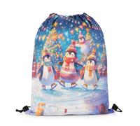 Zaino con Coulisse Cartoon Penguin Colorful Christmas Light New Year Drawstring Backpack Resistente Sacca da Palestra Leggero Sportiva Zainetto per Unisex Vacanze Scuola