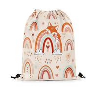 Zaino con Coulisse Cartoon Rainbow Cute Fox Animal Print Kawaii Star Galaxy Cloud Love Heart Romantic Sacca Sportiva Portaoggetti Gym Sack Fashion Borsa con Coulisse per Palestra Scuola 36X42CM