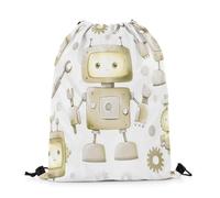 Zaino con Coulisse Cartoon Sci-Fi Robot Construction Tools Pastel Khaki Yellow Sacca Sportiva Pieghevole Drawstring Bag Fashion Borsa con Coulisse per Palestra Scuola Festival M