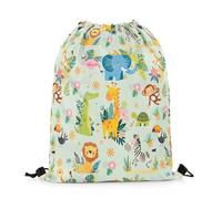 Zaino con Coulisse Cartoon Zoo Animals Cute Giraffe Elephant Lion Wild Pink Flowers Green Palm Leaves Sacca Sportiva Fashion Sacche Sportive Unisex Gym Sack per Palestra Scuola 36X42CM