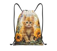 Zaino con Coulisse Cat Sunflower Pattern Sacca da Palestra Pieghevole Drawstring Backpack Leggero Sportiva Zainetto per Scuola Spiaggia Vacanze