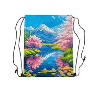 Zaino con Coulisse Cherry Nature Snow Mountain River Watercolor Japanese Style Draw Back Sacca Sportiva Portaoggetti Sacche Sportive Sport Gym Sack per Scuola Escursionismo Palestra 36X42CM