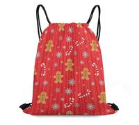Zaino con Coulisse Christmas Red Gingerbreads Cookies Candy Canes Art Cute Waterproof Drawstring Backpack Leggero Sacchetta Sportiva Pieghevole Borsa con Coulisse per Viaggi Unisex Vacanze