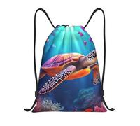Zaino con Coulisse Colorful Sea Turtle Coral Reef Drawstring Backpack Leggero Sacca da Palestra Pieghevole Sportiva Zainetto per Viaggi Spiaggia Scuola