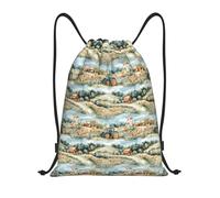 Zaino con coulisse, con stampa di un trattore con fiori di villaggio, piccola borsa da palestra con coulisse, per donne e uomini, zaino sportivo per viaggi, nuoto, spiaggia