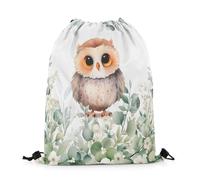 Zaino con Coulisse Cute Animal Cartoon Owl Spring Eucalyptus Kawaii Wildlife Flowers Leaves Sacca Sportiva Sport Drawstring Bag Portaoggetti Borsa con Coulisse per Palestra Viaggi Scuola 36X42CM
