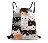 Zaino con Coulisse Cute Cat Kitten Head Cartoon Cats Drawstring Backpack Pieghevole Sacca da Palestra Leggero Borsa con Coulisse per Viaggi Vacanze Scuola