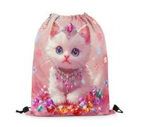 Zaino con Coulisse Cute Cat Princess Colorful Diamond Theme Flower Sacca Sportiva Unisex Sacche Sportive Portaoggetti Gym Sack per Escursionismo Palestra Scuola 36X42CM
