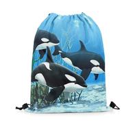 Zaino con Coulisse Cute Dolphin 3D Kawaii Dolphin Underwater World World Sacca Sportiva Sport Borsa con Coulisse Portaoggetti Sacche Sportive per Escursionismo Scuola Viaggi 36X42CM