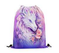 Zaino con Coulisse Cute Dragon White Dragon Flowers Wild Animals Flower Romantic Purple Pink Sacca Sportiva Fashion Sacche Sportive Unisex Gym Sack per Escursionismo Palestra Viaggi 36X42CM