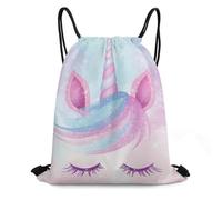 Zaino con Coulisse Cute Magical Rainbow Unicorns Face Drawstring Backpack Resistente Sportiva Zainetto Pieghevole Borsa con Coulisse per Viaggi Vacanze Scuola