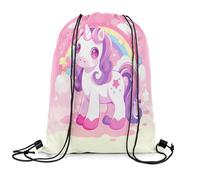 Zaino con Coulisse Cute Pink Dreamy Horse Rainbow Glitter Sacca Sportiva Unisex Borsa con Coulisse Portaoggetti Drawstring Bag per Escursionismo Scuola Palestra 36X42CM