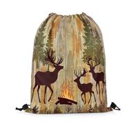 Zaino con Coulisse Deer Antler Hunting Animal Bohemia Rustic Farmhouse Drawstring Backpack Impermeabile Sacchetta Sportiva Resistente Borsa con Coulisse per Viaggi Vacanze Unisex
