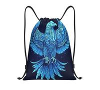 Zaino con Coulisse Detailed Blue Eagle Illustration, Wing Spread out Sacchetta Sportiva Impermeabile Borsa con Coulisse Pieghevole Sacca da Palestra per Spiaggia Unisex Viaggi