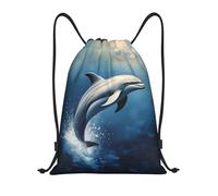 Zaino con Coulisse Dolphin Blue Sea Animal Sacca da Palestra Pieghevole Drawstring Backpack Leggero Borsa con Coulisse per Vacanze Scuola Unisex
