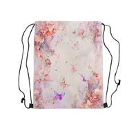 Zaino con Coulisse Dreamy Butterfly Pink Flowers Botanical Flower Vintage Country Sacca Sportiva Sport Sacche Sportive Portaoggetti Gym Sack per Palestra Viaggi Scuola 36X42CM