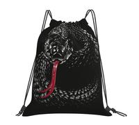 Zaino con coulisse e cordoncino resistente all'acqua, per donne e uomini, con motivo a serpente cobra nero, per palestra e sport