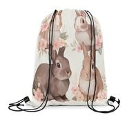 Zaino con Coulisse Easter Rabbit Cute Animals, Flower Flower Polyester Sacca Sportiva Impermeabile Drawstring Bag Sport Gym Sack per Scuola Spiaggia Vacanze S