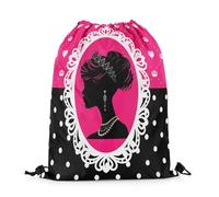 Zaino con Coulisse Fashion Silhouette Elegant Princess Crown Pink Black Princess Style Polka DOT Print Sacca Sportiva Portaoggetti Sacche Sportive Fashion Gym Sack per Scuola Viaggi 36X42CM