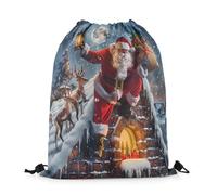Zaino con Coulisse Funny Santa Claus Kawaii Elk Animal Xmas Tree Sacca Sportiva Portaoggetti Borsa con Coulisse Unisex Sacche Sportive per Scuola Palestra Escursionismo 36X42CM