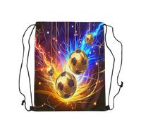 Zaino con Coulisse Golden Football Modern Sports Ball Golden Blue Light-Ning Drawstring Backpack Pieghevole Sacchetta Sportiva Leggero Sacca da Palestra per Vacanze Scuola Unisex