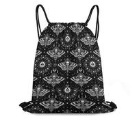Zaino con Coulisse Gothic Moth Skull Sun Moon Art Black And White Sacca Ginnastica Impermeabile Durevole Borsa per La Scuola, per Uomo, Spiaggia, Escursionismo, 36x42cm
