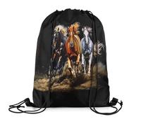 Zaino con Coulisse Horse Galloping Horse 3D Wild Farmhouse Animal Pattern Western Rustic Cabin Country Sacca Sportiva Portaoggetti Sacche Sportive Sport Drawstring Bag per Viaggi Scuola 36X42CM