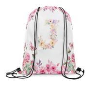 Zaino con Coulisse Initial A-Z, Initial Letter J,Flower Monogrammed,Romantic Flower Alphabet Sacca Sportiva Pieghevole Sacche Sportive Sport Gym Sack per Palestra Scuola Viaggi