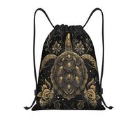 Zaino con Coulisse Intricate Gold Turtle Florals Ornament Illustration Sacca da Palestra Resistente Borsa con Coulisse Pieghevole Drawstring Backpack per Scuola Vacanze Unisex