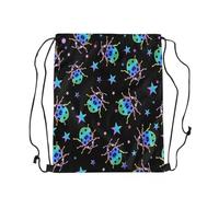 Zaino con Coulisse Ladybug,Neon Rainbow Ladybug Geometry Stars,Wild Animals Rustic Style Sacca Sportiva Pieghevole Sacche Sportive Sport Gym Sack per Festival Escursionismo Vacanze 36X42CM