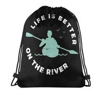 Zaino con Coulisse Life Is Better On The River Sacca Sportiva Durevole Multifunzione Coulisse Tasche, per Escursionismo, Arrampicata, Compleanno, 36x42cm