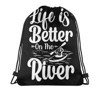 Zaino con Coulisse Life Is Better On The River Zaino Borsa Durevole Multifunzione Coulisse Tasche, per Palestra, Ciclismo, Scuola, 36x42cm