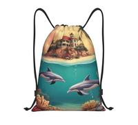 Zaino con Coulisse Life Sea Island Dolphin Coral Drawstring Backpack Leggero Borsa con Coulisse Pieghevole Sacchetta Sportiva per Viaggi Vacanze Scuola