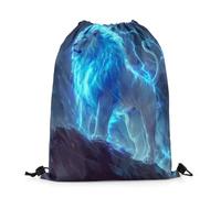 Zaino con Coulisse Light-Ning Lion Blue Neon Light Wild Animal Sacchetta Sportiva Impermeabile Borsa con Coulisse Pieghevole Sportiva Zainetto per Scuola Viaggi Unisex