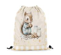 Zaino con Coulisse Lovely Squirrel Cartoon Cookie Milk Wild Animal Yellow Grid Golden Stars Snowflake Sacca Sportiva Portaoggetti Borsa con Coulisse Sport Sacche Sportive per Palestra 36X42CM