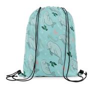 Zaino con Coulisse Manatees Cartoon Manatee Marine Life Teal Manatee Family Underwater World Sacca Sportiva Sport Drawstring Bag Portaoggetti Gym Sack per Viaggi Scuola Palestra 36X42CM
