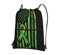 Zaino con Coulisse Mental Health Awareness Green Ribbon Drawstring Backpack Leggero Borsa con Coulisse Grande capacità Sportiva Zainetto per Unisex Viaggi Scuola