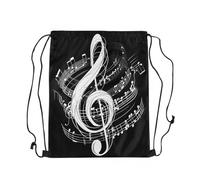 Zaino con Coulisse Music Black White Melody Note Musical Notes Musical Staves Pattern Musician Drawstring Backpack Sacca Sportiva Fashion Sacche Sportive Unisex Gym Sack S