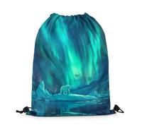 Zaino con Coulisse Natural Iceberg Cute Bear Ombre Aurora Starry Galaxy Stars Wildlife Wild Arctic Animal Print Sacca Sportiva Unisex Borsa con Coulisse Sport Gym Sack per Palestra 36X42CM