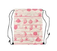 Zaino con Coulisse Pink Theme Seaside Conch Shell Cartoon Starfish Watercolor Sealife Geometry Stripes Pink White Sacca Sportiva Sport Borsa con Coulisse Fashion Drawstring Bag per 36X42CM