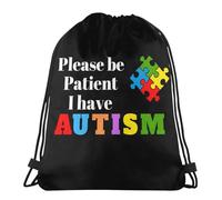 Zaino con Coulisse Please Be Patient I Have Autism Sacche da Palestra Durevole Multifunzione Borsa da Ginnastica, per Compleanno, Arrampicata, Spiaggia, 36x42cm