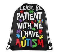 Zaino con Coulisse Please Be Patient I Have Autism Zaino per Bambine di Grande capacità Multifunzione Borsa da Ginnastica, per Uomo, Yoga, Festa, 36x42cm