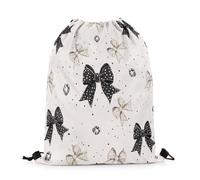 Zaino con Coulisse Princess Bowknot Shining Diamond Simple Black White Sacca Sportiva Pieghevole Borsa con Coulisse Impermeabile Drawstring Bag per Escursionismo Vacanze Festival M