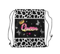 Zaino con Coulisse Queens Crown Black Leopard Print Sacca da Palestra Impermeabile Drawstring Backpack Grande capacità Sacchetta Sportiva per Scuola Viaggi Spiaggia