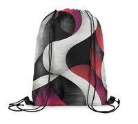 Zaino con Coulisse Red Black Abstract Circle Geometric Modern Style for Irregular Stripe Wave Line Sacca Sportiva Pieghevole Gym Sack Portaoggetti Drawstring Bag per Vacanze Viaggi 36X42CM
