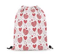 Zaino con Coulisse Red Hearts Happy Day Romantic Love Hearts Grid Lines Simple Modern Sacca Sportiva Fashion Gym Sack Sport Borsa con Coulisse per Scuola Vacanze Academy S